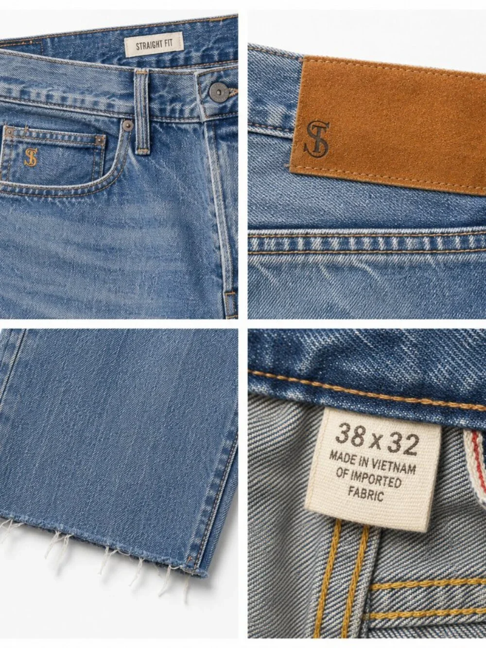 Todd Snyder Straight Fit Jeans 38x32 Medium Wash Cropped 27” Raw Hem